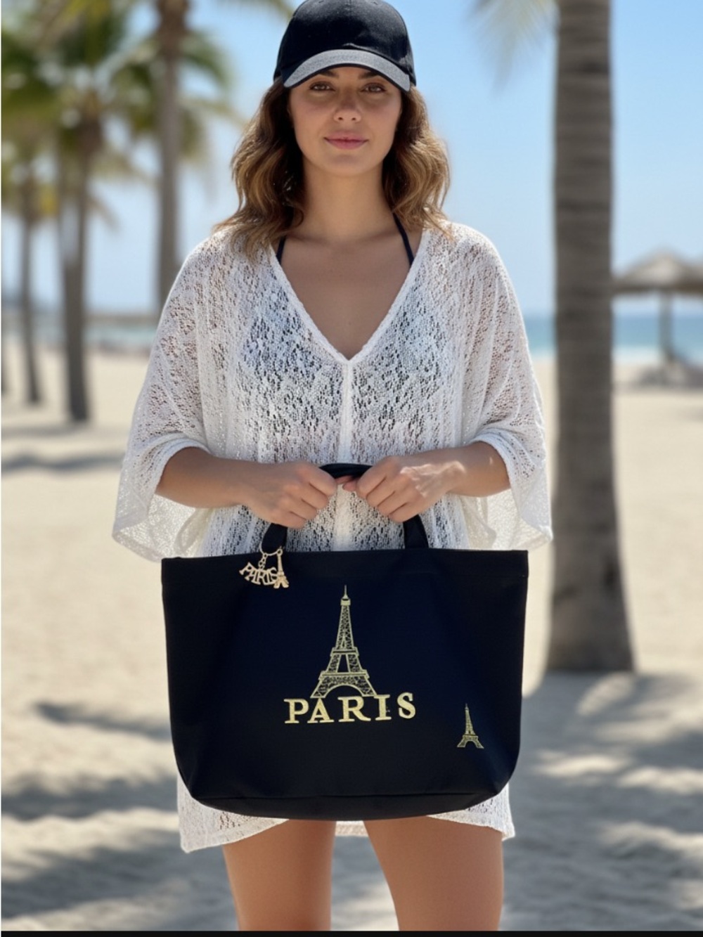 Trendy Boutique Black Paris Shopper Tote Bag